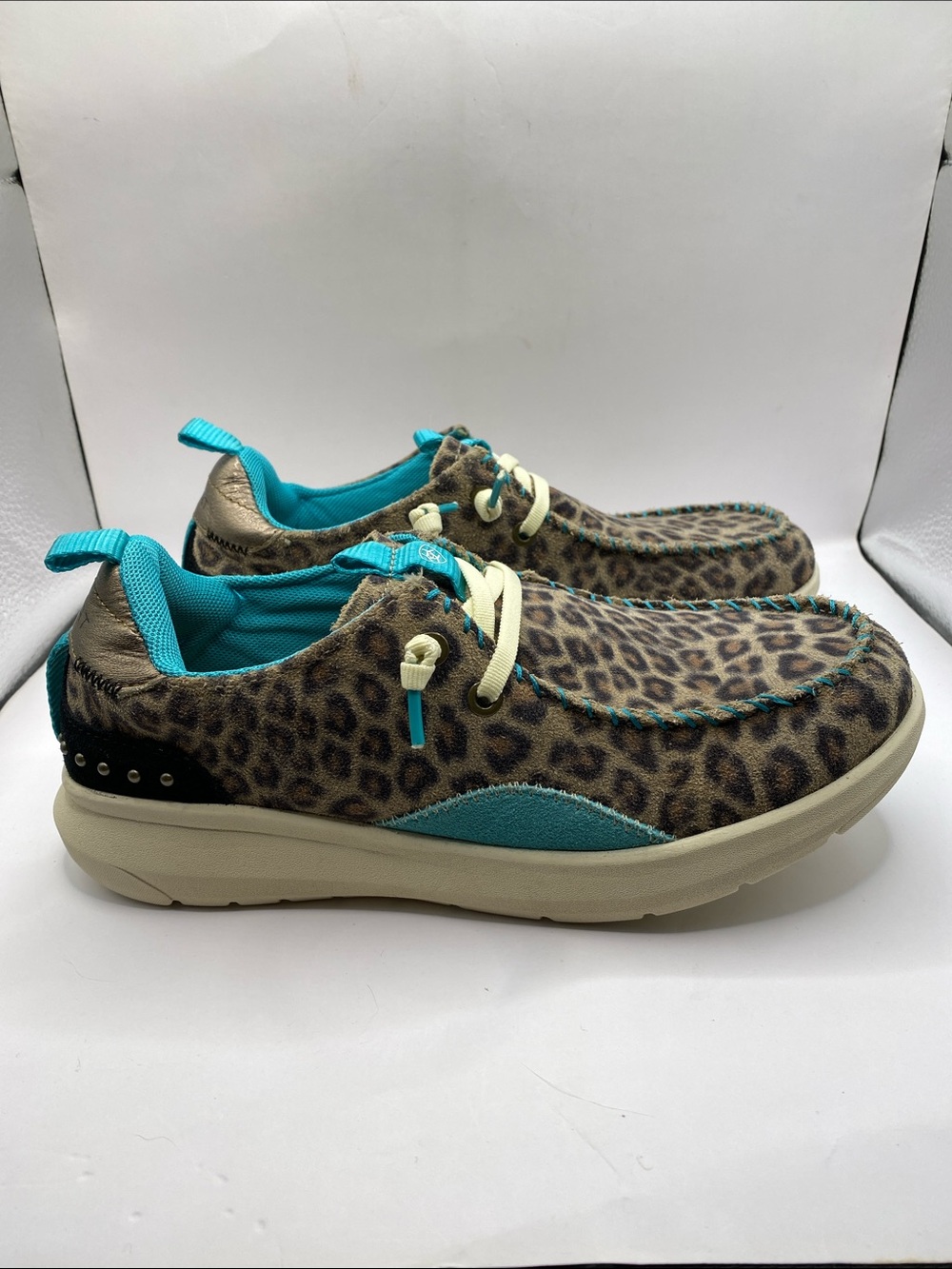 Ariat Leopard Print Leather Sneakers with Teal and Cream Accents